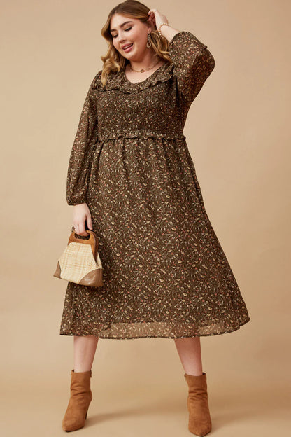 Paula Dress in Brown-Plus (1X-2X)