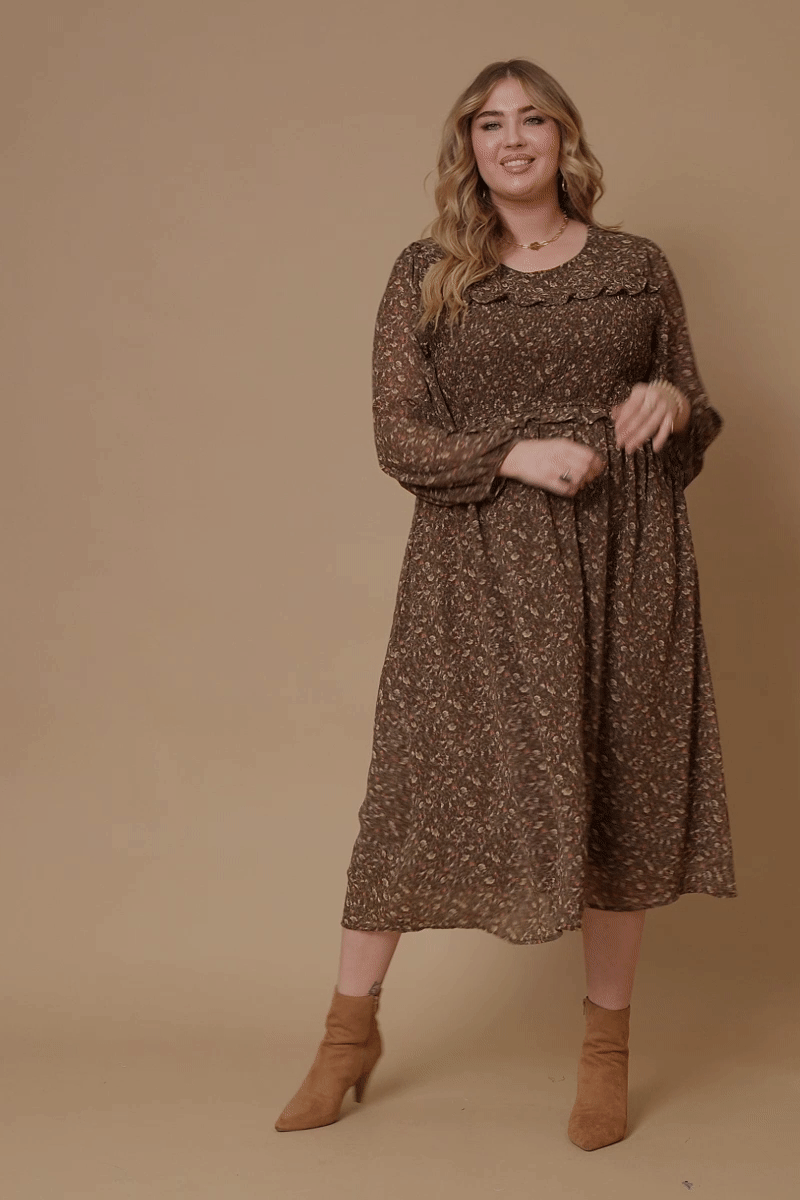 Paula Dress in Brown-Plus (1X-2X)