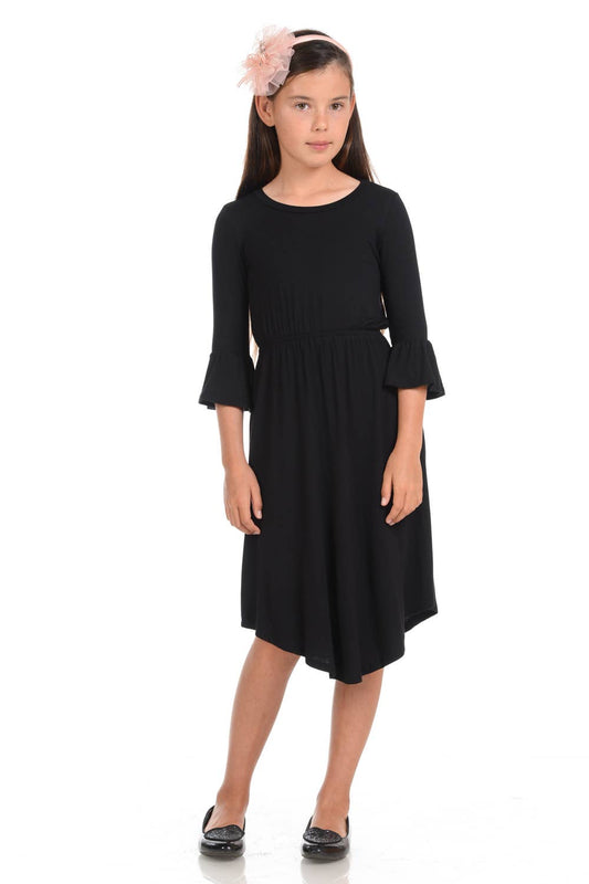 Fit and Flare Midi Dress in Black- Girls (S 5/6 - XL 11/12)