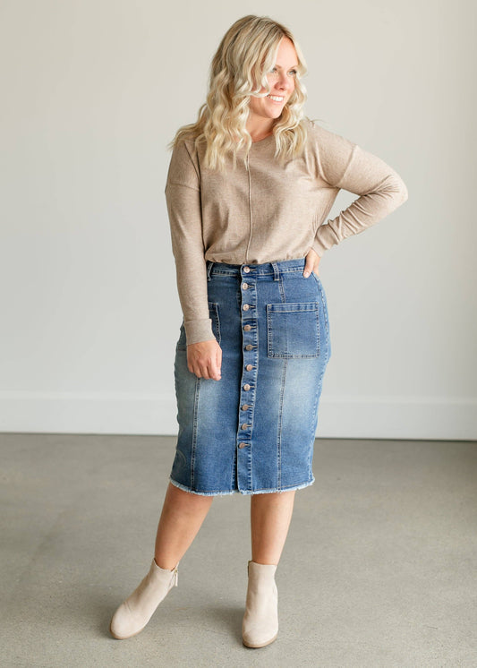 Farrah Midi Skirt in Denim- Misses and Plus (10-24)