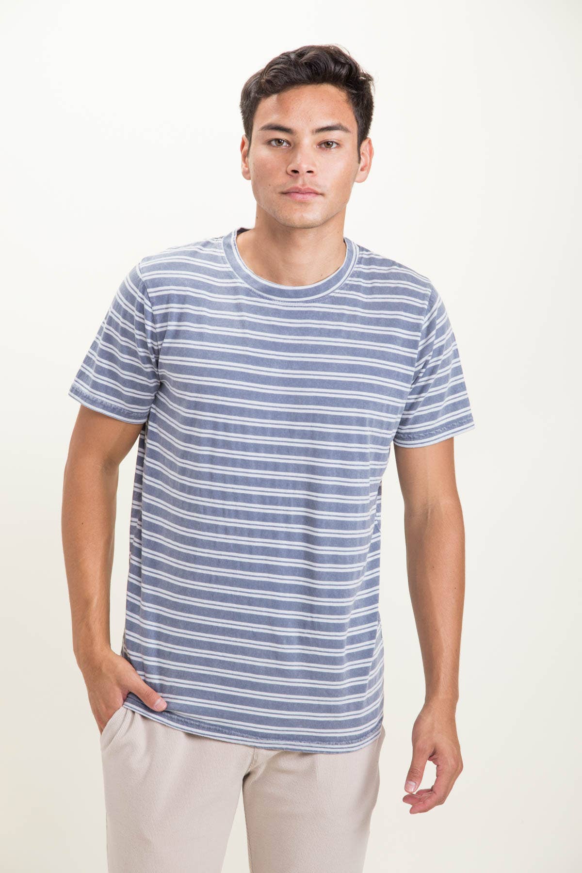 Striped Cotton Tee in Blue- Gents