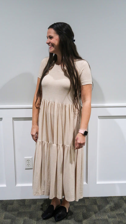 Lulu Dress in Heather Beige- Misses and Plus (S-3X)