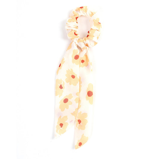 Floral Ribbon Hair Tie in Cream