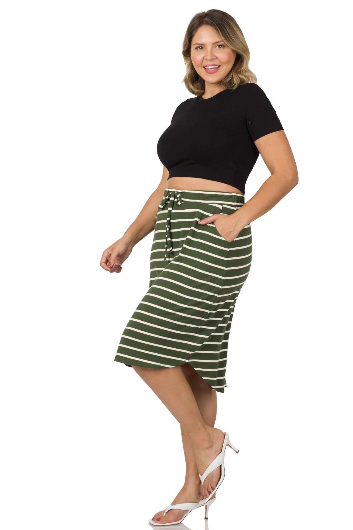 Maddie Weekender Skirt in Army Green/Ivory- Plus